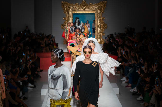 Looks from the Moschino Spring 2020 collection. Photo: Imaxtree 