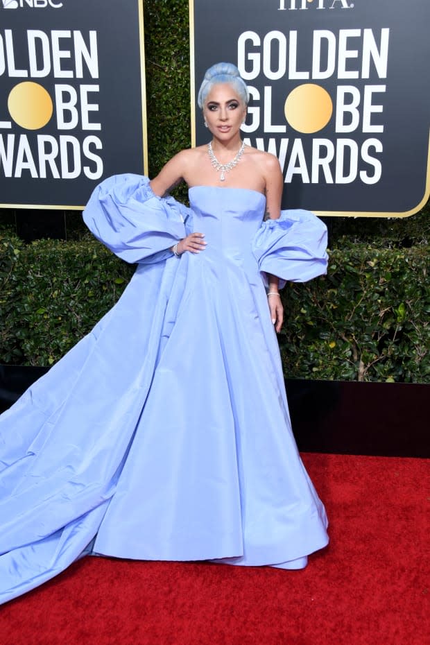 Lady Gaga in Valentino Haute Couture at the 2019 Golden Globes. Photo: Jon Kopaloff/Getty Images