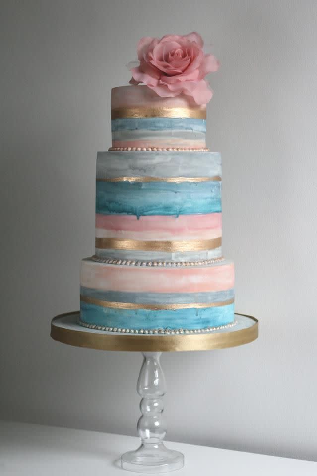 This is probably a good place for amateur cake decorators to begin - with handpainting a cake in simply block colours instead of intricate flowers. 
