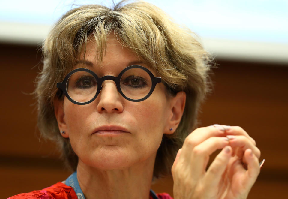 Agnes Callamard, U.N. special rapporteur on extrajudicial executions who issued report on the murder of Saudi journalist Jamal Khashoggi, takes part in a side event called 