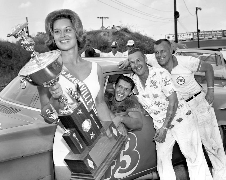 From left, Richard Petty, Jim Paschal and Jack Smith during a promo shoot for a Nashville race in 1962.