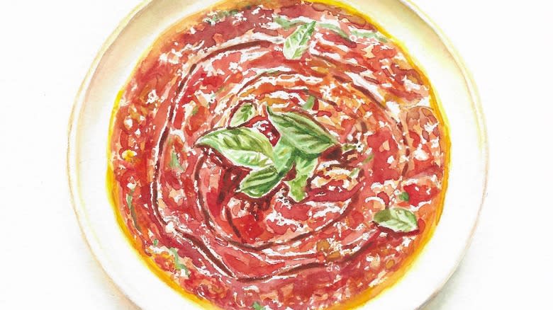 Painting of tomato basil soup by Willow Heath