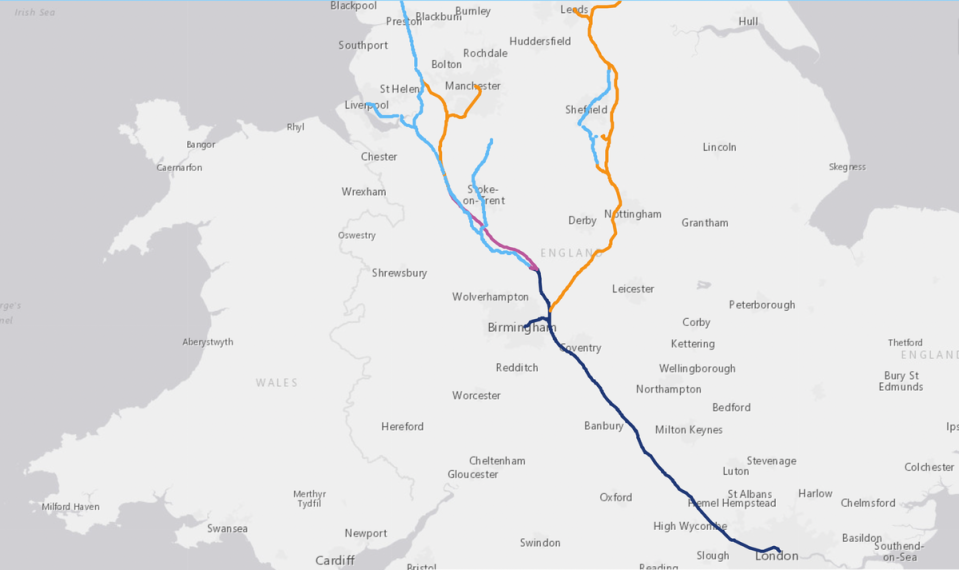 All stations? Official HS2 map showing the original planned extension from Birmingham to Leeds via Nottingham and Sheffield (HS2)