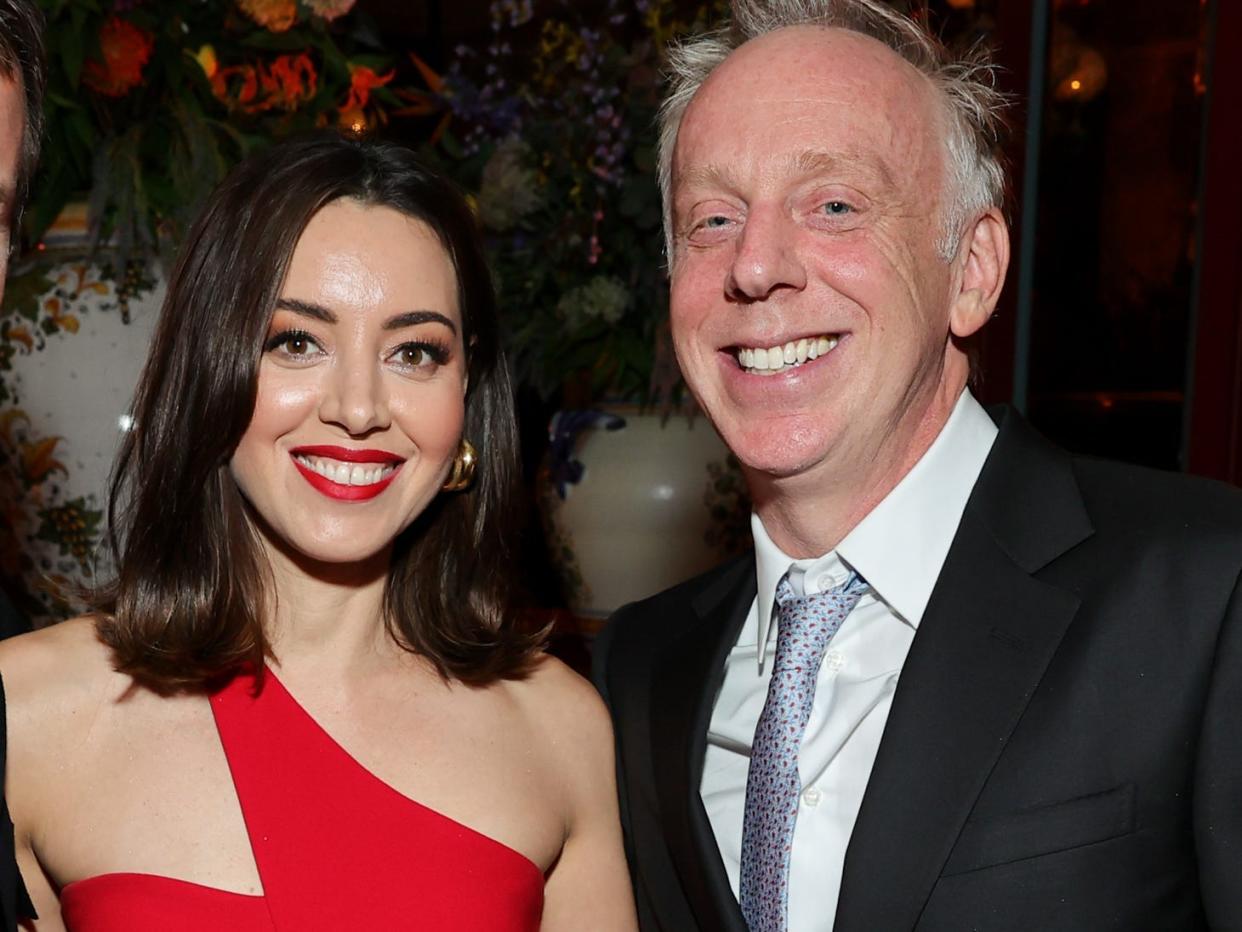 Aubrey Plaza and Mike White at the Los Angeles  premiere of season 2 of "The White Lotus."