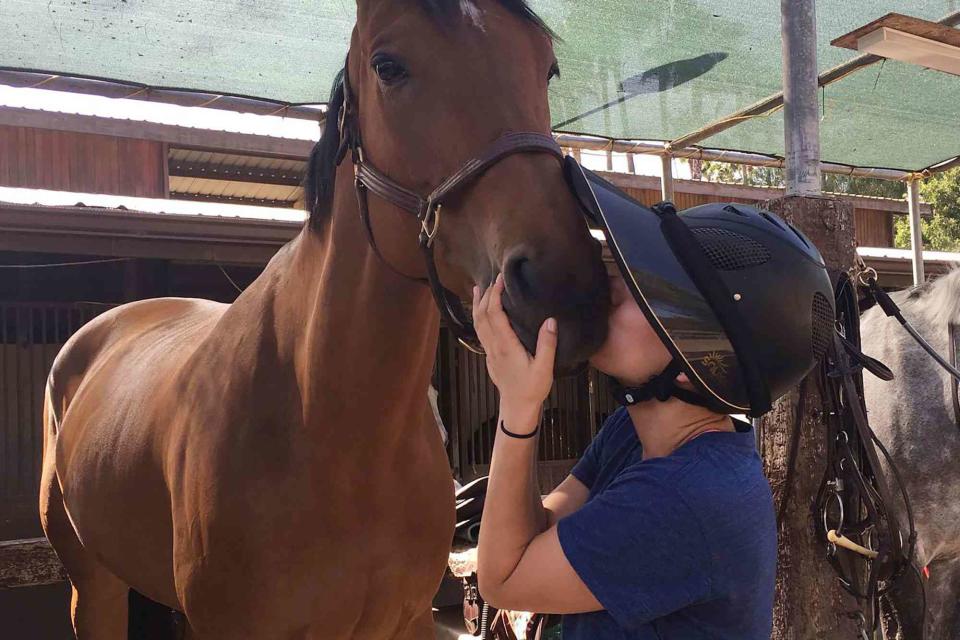 <p>Kaley Cuoco/Instagram</p> Kaley Cuoco with her late horse, Bella.
