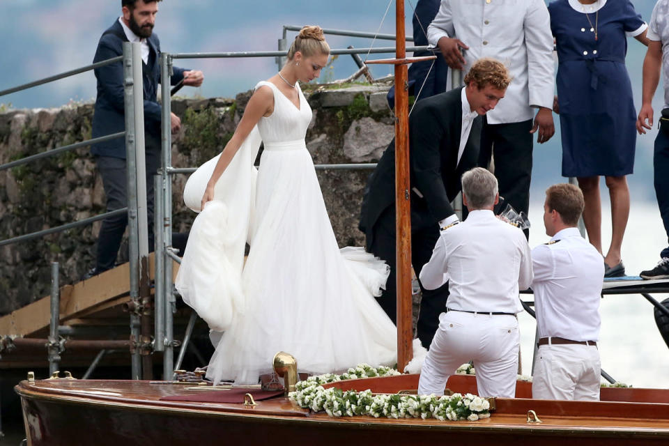 Pierre Casiraghi and Beatrice Borromeo both changed for the reception following the garden ceremony.