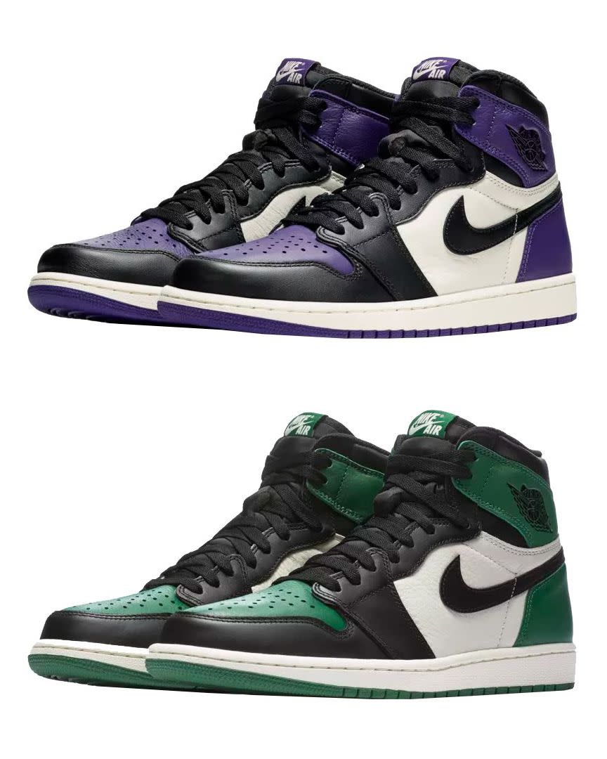 Air Jordan I "Court Purple" and "Pine Green"