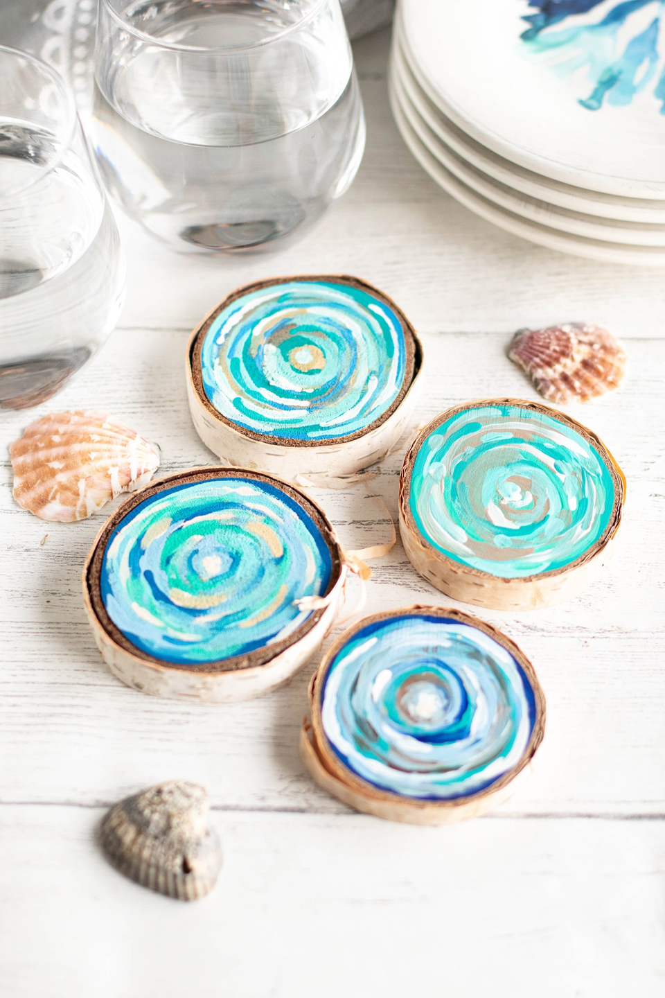 summer crafts coastal wood slice coasters