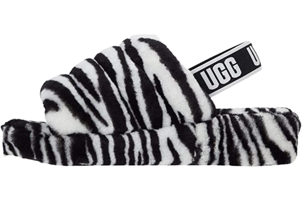 ugg fluff yeah slippers, zebra print slippers, zebra shoes