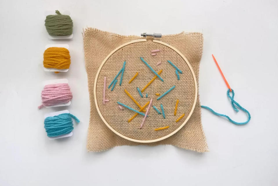 Get your little one into the sewing groove with this needle set for kids. It comes with an embroidery hoop, two pieces of burlap, four colors of yarn and a plastic needle. Say goodbye to glue, paint, little pieces of paper or tiny craft items you'll find under the couch in a year. Promising review: 