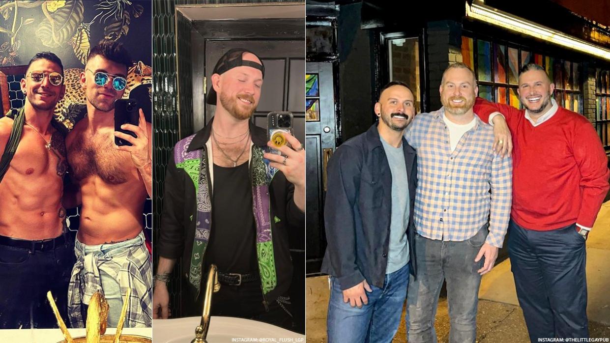 Selfies at the Little Gay Pub in DC and the bar’s owners Dusty Martinez, Benjamin Gander and Dito Sevilla