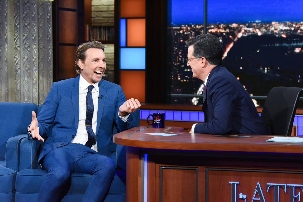 "The Late Show with Stephen Colbert" and guest Dax Shepard during Monday's June 17 show.&nbsp; (Photo: CBS Photo Archive via Getty Images)