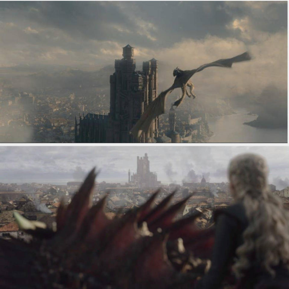 A dragon flies into King's Landing