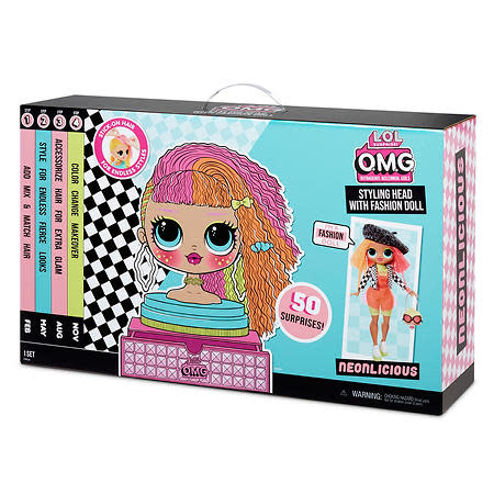 L.O.L. Surprise! Styling Head and OMG Doll Bundle - Neonlicious