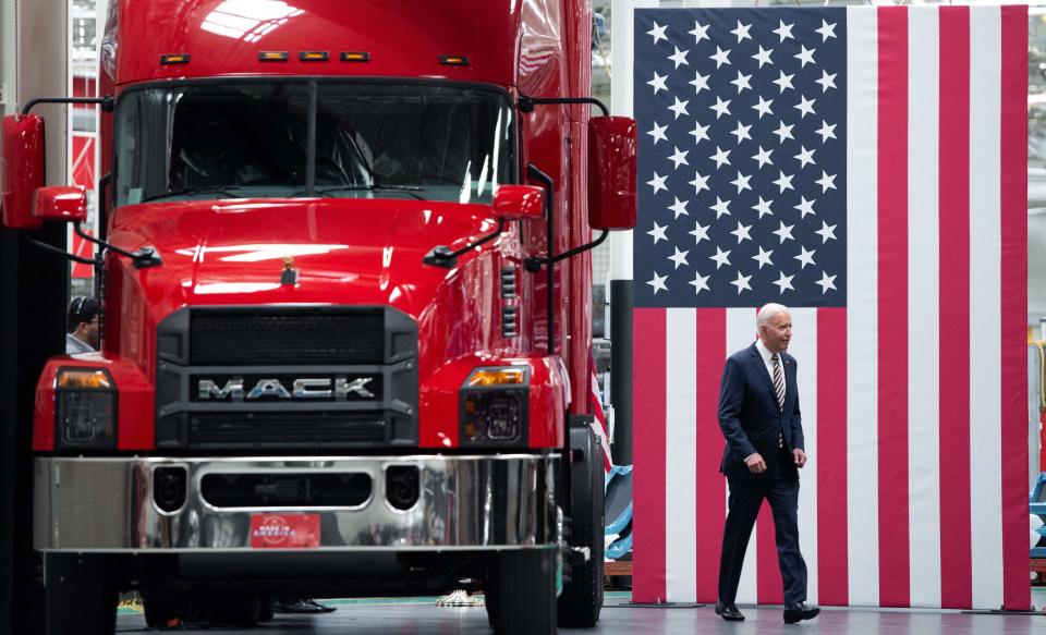 "Buy American has become a hollow promise," President Joe Biden said after touring a Mack Trucks facility Wednesday in Macungie, Pennsylvania. "My administration is going to make Buy American a reality."