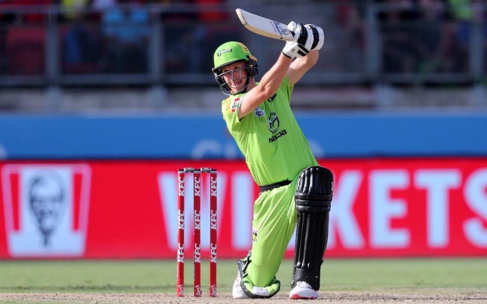 Sydney Thunder's Chris Morris hits the winning runs during the Big Bash League match between the Sydney Thunder and the Perth Scorchers at Sydney Showgrounds Stadium on January 26, 2020 in Sydney, Australia. - GETTY IMAGES