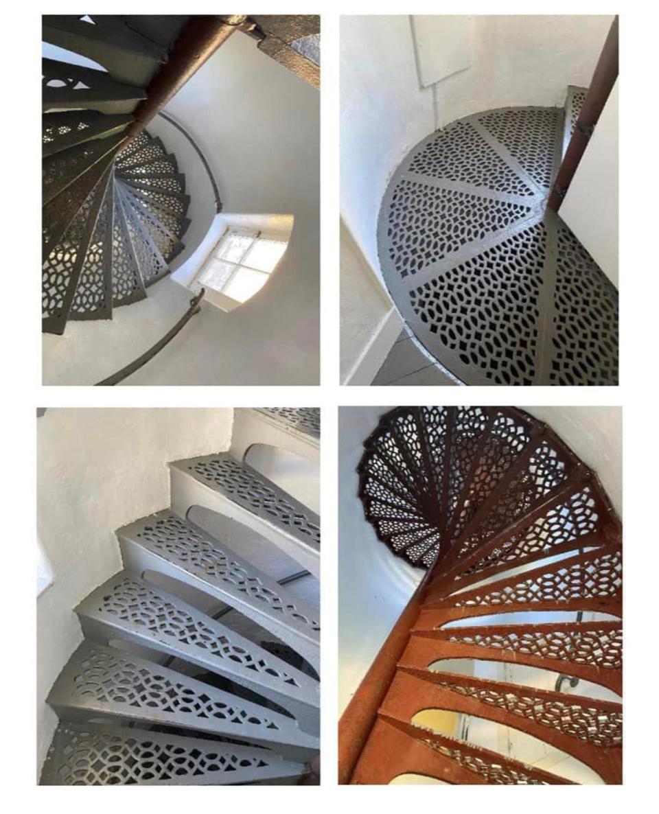 This photo shows restoration work done on the spiral staircase at the McGulpin Point Lighthouse in Mackinaw City.
