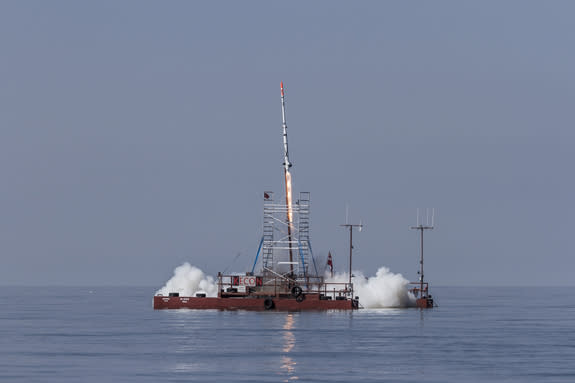 The Danish private spaceflight group Copenhagen Suborbitals launched an homemade unmanned rocket Friday (July 27) to test spaceflight systems. The SMARAGD-1 rocket launched from the Sputnik launch platform in the Baltic Sea.