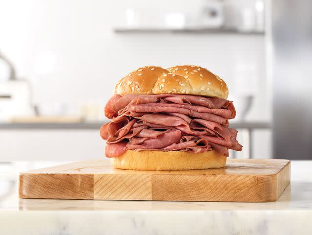 <p>Arby's</p> The Double Roast Beef Sandwich is one of the options in Arby's Double the Meat value meal.