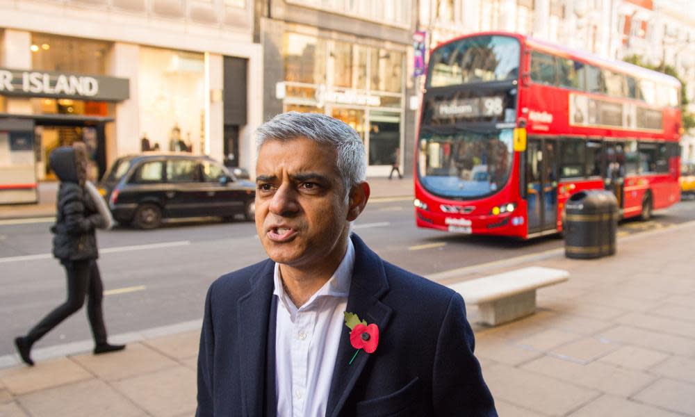 Sadiq Khan speaks to the media on Oxford Street on Monday. 