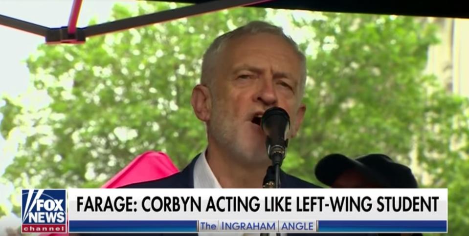 Nigel Farage told Fox News Jeremy Corbyn is acting ‘almost like a left-wing student politician’ (Fox News)