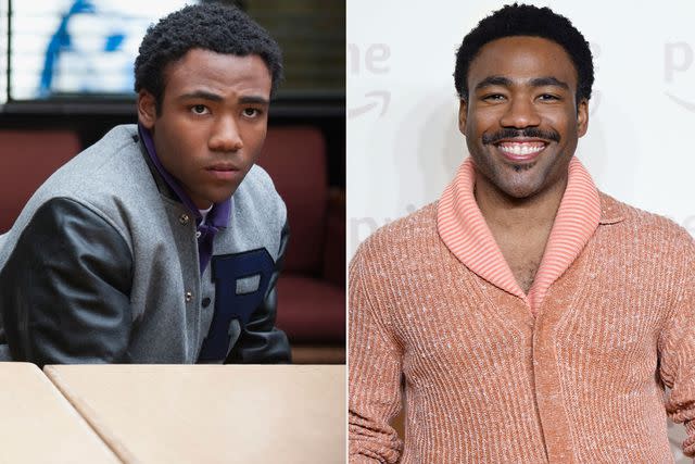 <p>NBC/Lewis Jacobs;Getty</p> Donald Glover in 'Community' and in 2024