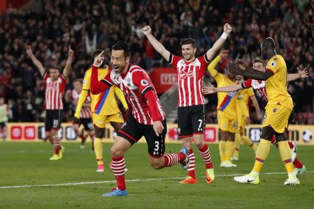 Britain Soccer Football - Southampton v Crystal Palace - Premier League - St Mary's Stadium - 5/4/17 Southampton's Maya Yoshida celebrates scoring their second goal Action Images via Reuters / Matthew Childs Livepic