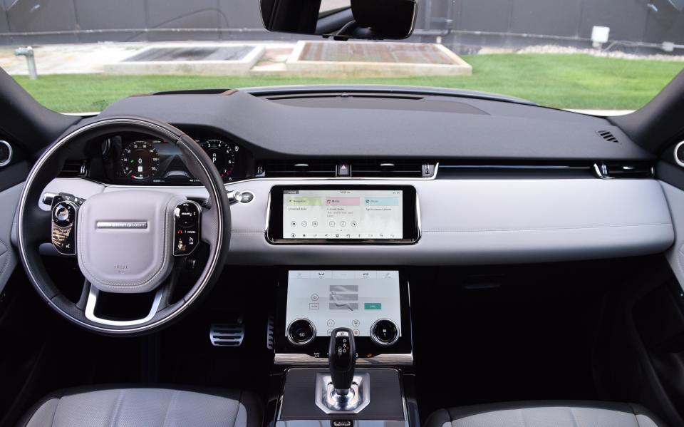 Range Rover Evoque's top screen is the vehicle's main portal while the bottom screen includes HVAC controls.