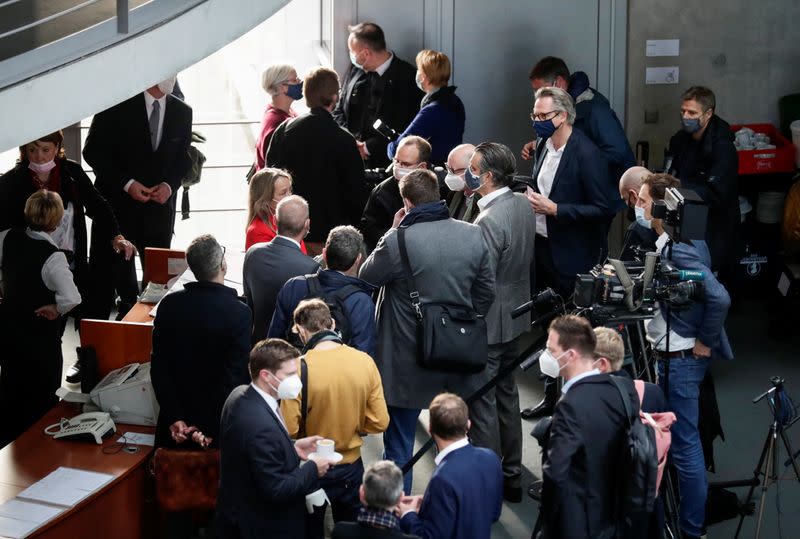 Journalists wait for the arrival of Wirecard's former boss Markus Braun, in Berlin