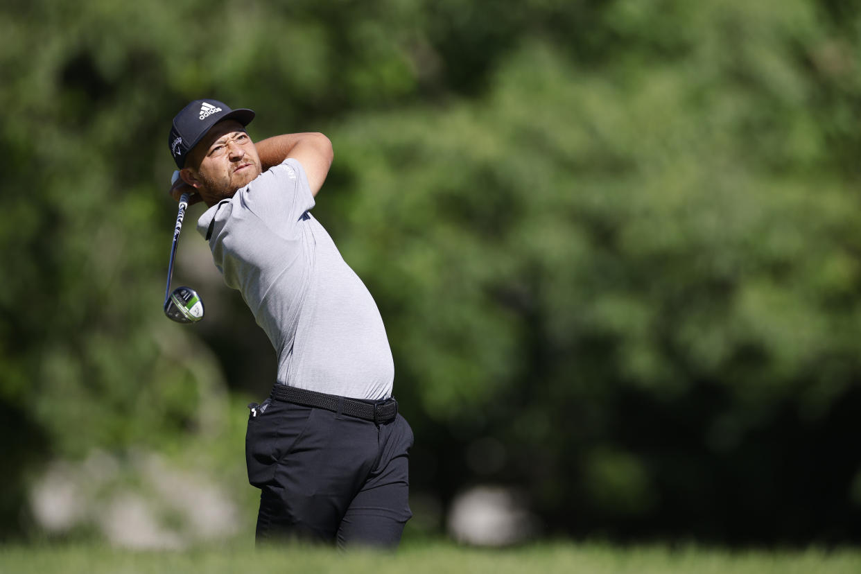 Xander Schauffele of the United States hits a tee shot at the 18th hole during the second round of the Memorial Tournament on June 3. (Joe Robbins/Icon Sportswire via Getty Images)