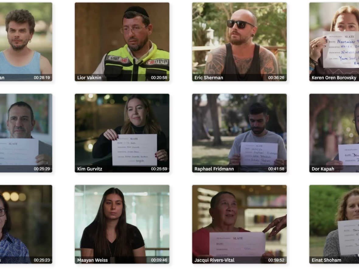 Screenshot of the Shoah Foundation online archive, which contains dozens of testimonies of those who survived the Oct. 7 Hamas-led attack on Israel and relatives of some of the 1,200 people killed and the roughly 230 taken hostage into Gaza. (Shoah Foundation/University of Southern California - image credit)