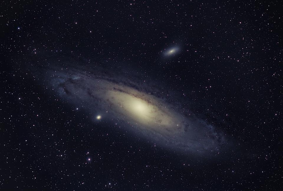 This October 2023 photo of the Andromeda Galaxy was taken from the author's backyard using an 8-inch telescope. The spiral galaxy is considered the most distant object that can be seen with the unaided eye and lies almost directly overhead on early December evenings.