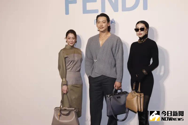 ▲謝欣穎（左起）、Rain、蔡詩芸出席FENDI Taiwan Diamond Towers 精品店開幕。（圖／記者李政龍攝影）