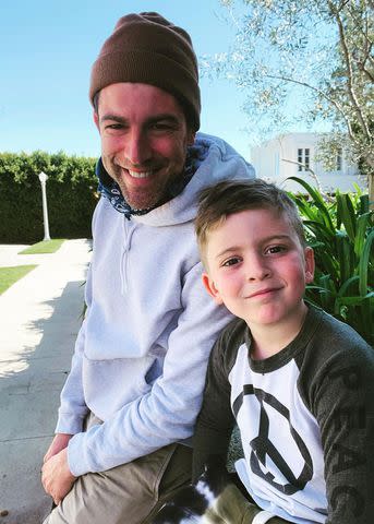 <p>Tess Sanchez/Instagram</p> Max Greenfield with son Ozzie James Greenfield.