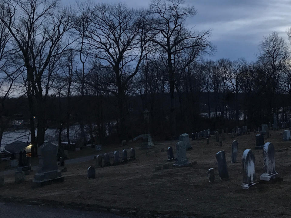 A cemetery at night