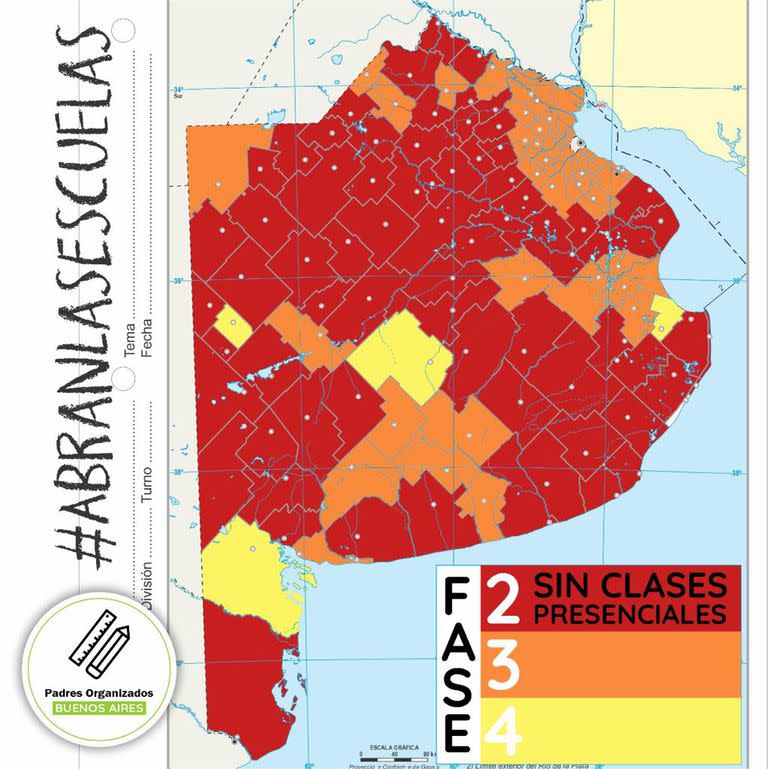 Mapa de los distritos que no regresan a clase realizado por la agrupación padres organizados