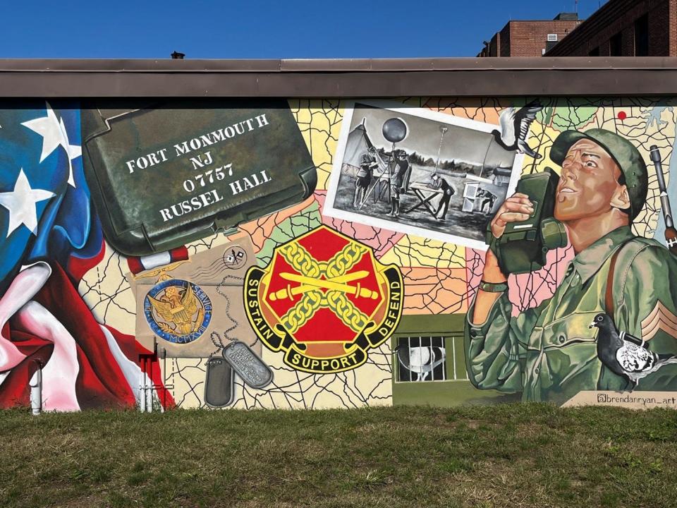 A look at the new mural at Fort Monmouth's former headquarters building Russel Hall. The mural, painted by Brendan Ryan, pays tribute to the fort's history of technological development. Russel Hall is now home to TetherView, a cloud-based tech company.