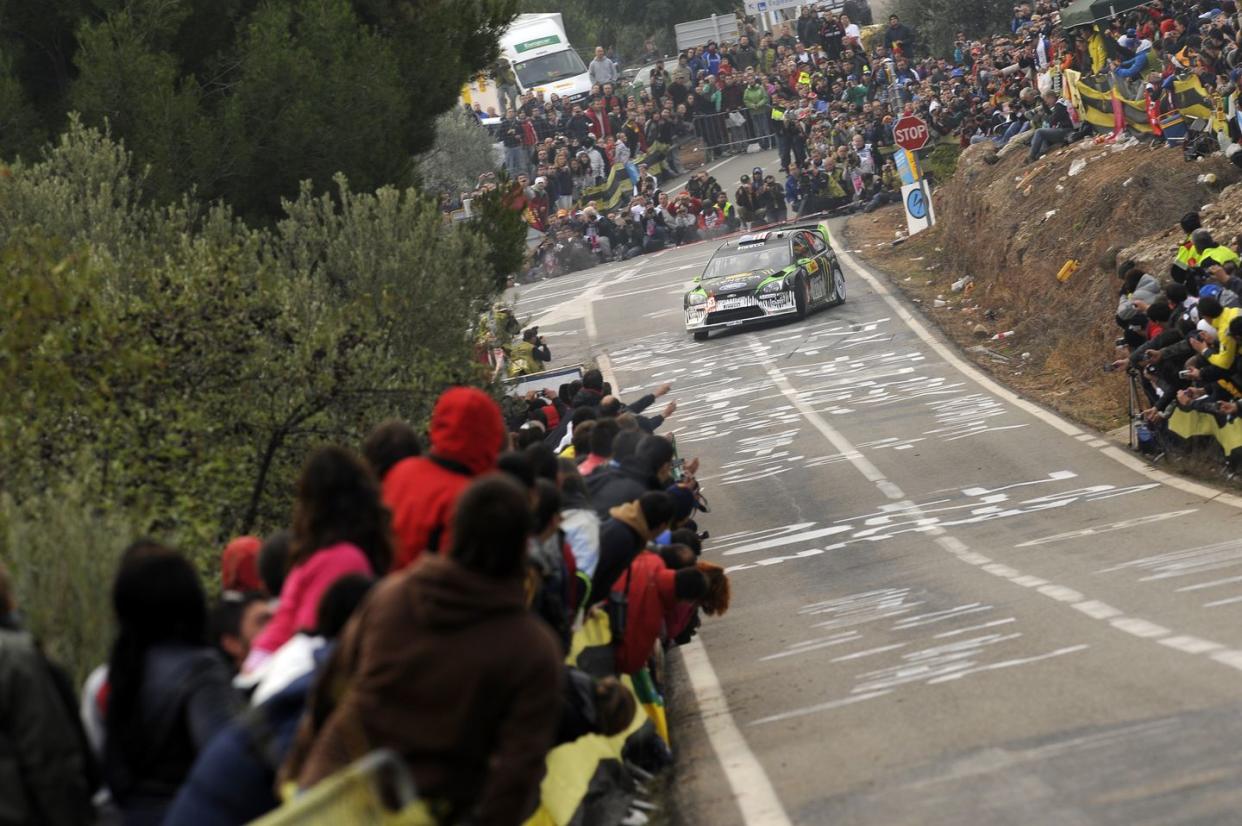 salou, spain october 24 ken block of usa and alex gelsomino of usa compete in their monster world rally team ford focus during leg 3 of the wrc rally of spain on october 24, 2010 in salou, spain photo by massimo bettiolgetty images