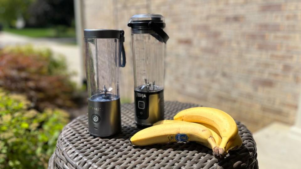 You supply the fruit, the BlendJet 2 (left) and Ninja Blast will turn it into a delicious smoothie. (Photo: Rick Broida/Yahoo)