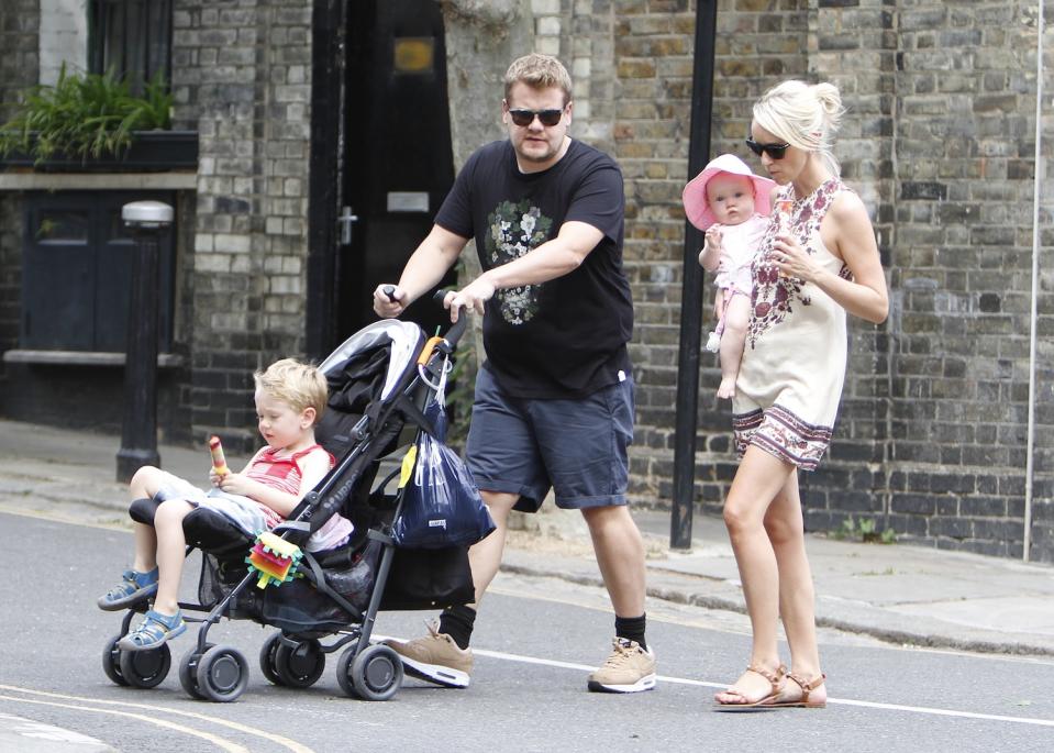 James Corden and Julia Carey in 2015. Photo by Crowder/Legge/GC Images