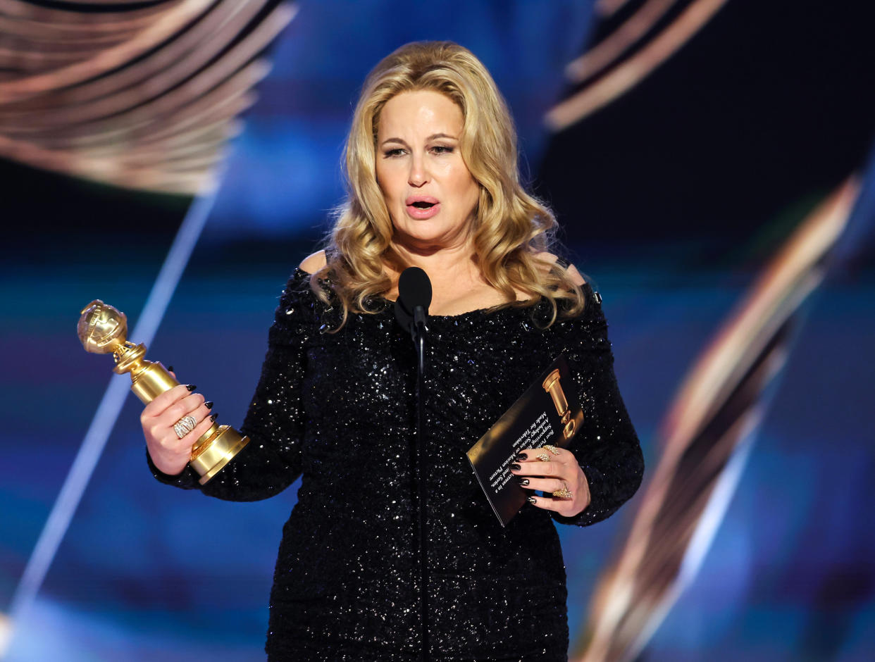 Image: Jennifer Coolidge accepts the Best Actress in a Limited or Anthology Series or Television Film award for 