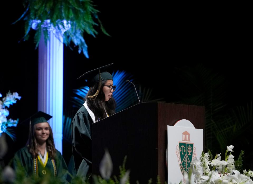 DeLand High School Valedictorian Wendy Zhang during Commencement Exercises at the Ocean Center in Daytona Beach, Friday, May 27, 2022