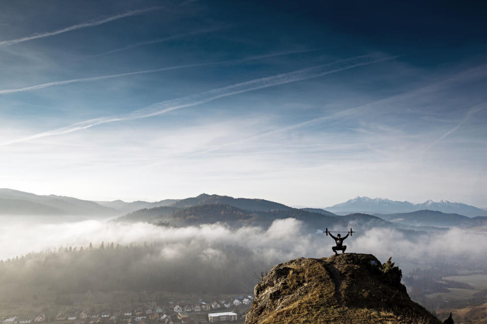 Bartlomiej Kolusz, head coach of Percepcja CrossFit in Poland, exercises on top of the Tatra Mountains in Slovakia. (Photo: Adam Kokot/Caters News)