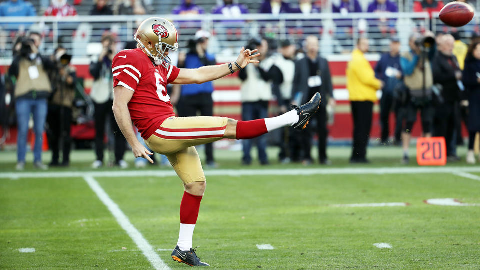 Mitch Wishnowsky, pictured here in action against the Minnesota Vikings in the NFL.