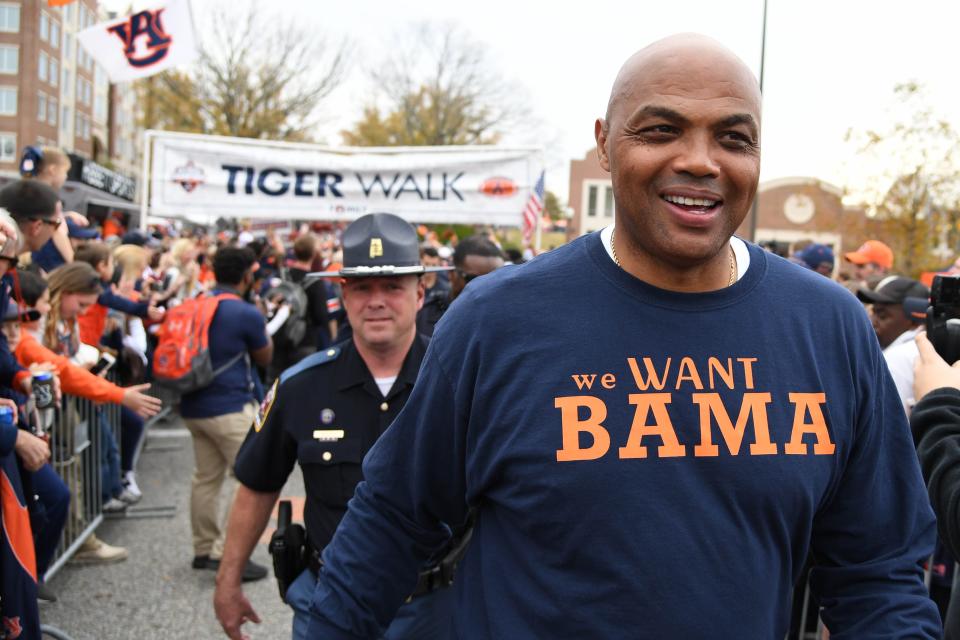 Charles Barkley greets fans before the 2017 game between the Auburn Tigers and the Alabama Crimson Tide at Jordan-Hare Stadium.