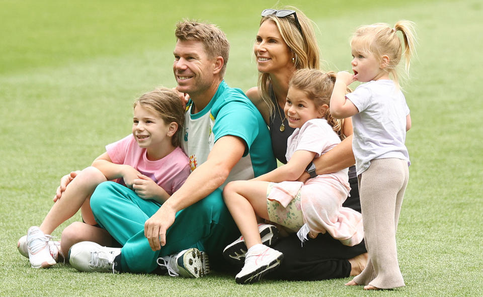 David Warner, pictured here with wife Candice and their three daughters. 