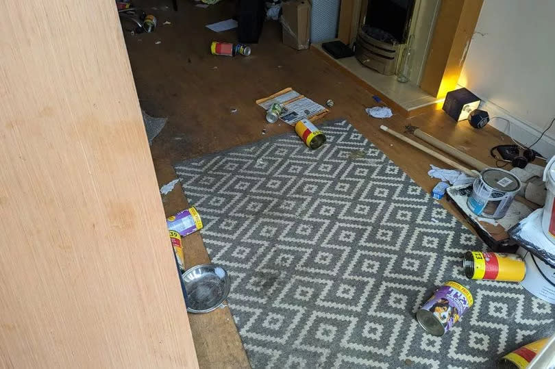 Empty cans of dog food strewn all over the floor -Credit:RSPCA