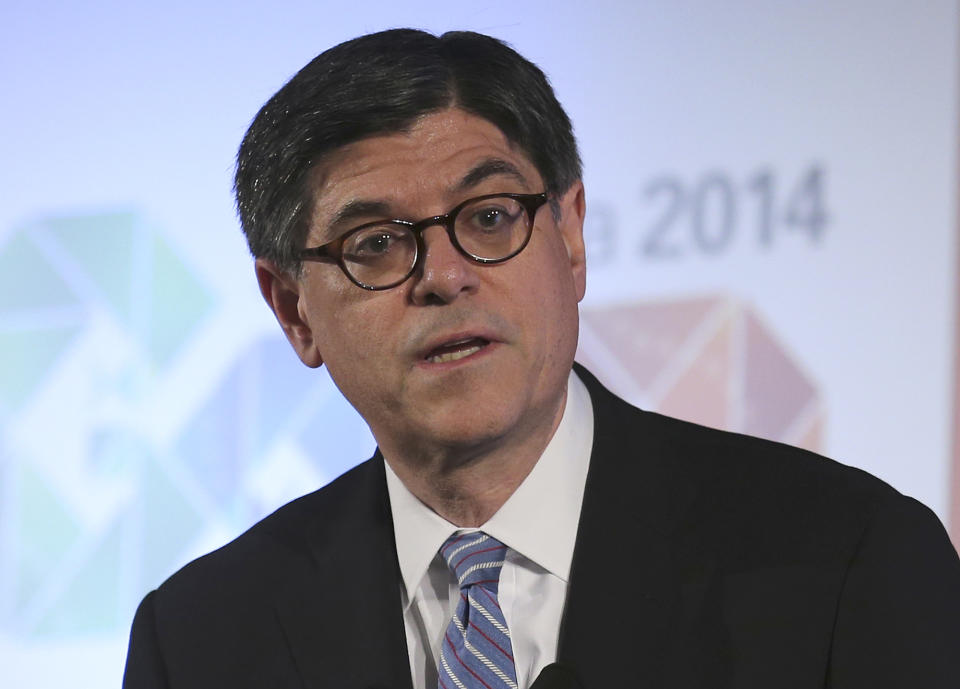 U.S. Secretary of the Treasury Jack Lew listens to a question after he delivered his closing statement during a press conference at the G-20 Finance Ministers and Central Bank Governors meeting in Sydney, Australia, Sunday, Feb. 23, 2014.(AP Photo/Rob Griffith)