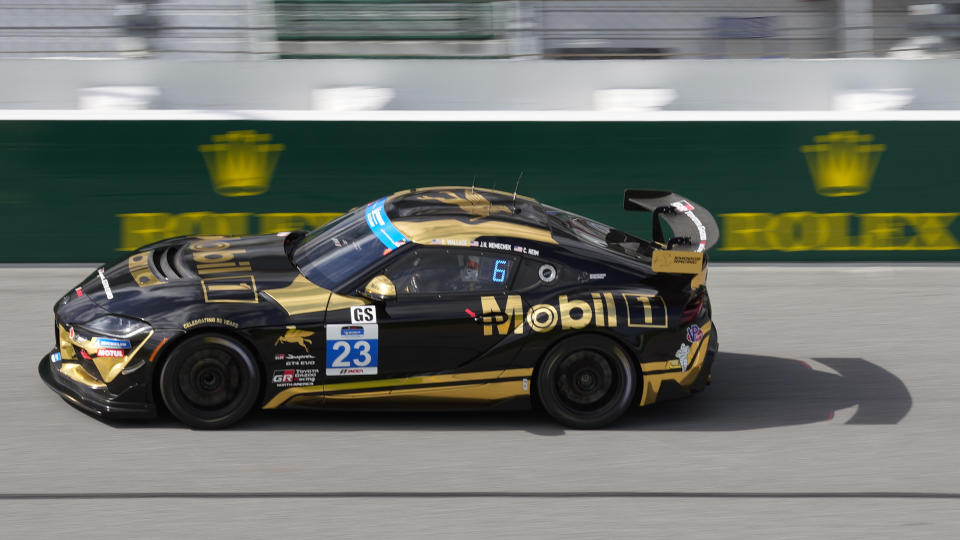 Bubba Wallace drives during a qualifying run for the Michelin Pilot Challenge auto race at Daytona International Speedway, Thursday, Jan. 25, 2024, in Daytona Beach, Fla. (AP Photo/John Raoux)