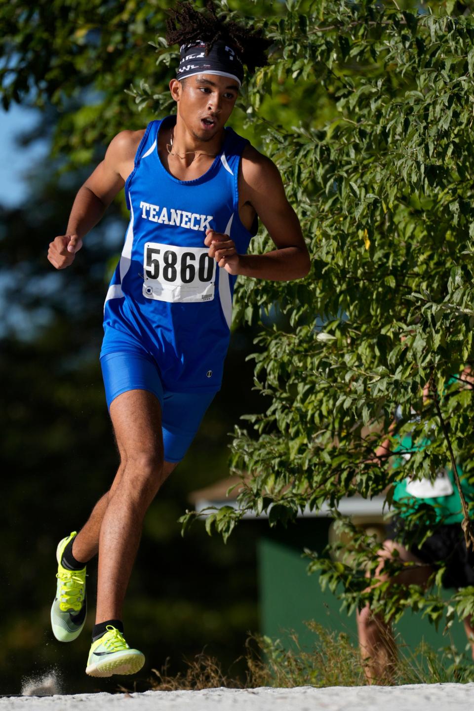Joshua Tejada, of Teaneck, is shown on his way to a first place finish, in the National boys race starts at, Darlington County Park, in Mahwah.  Thursday, September, 29, 2022
